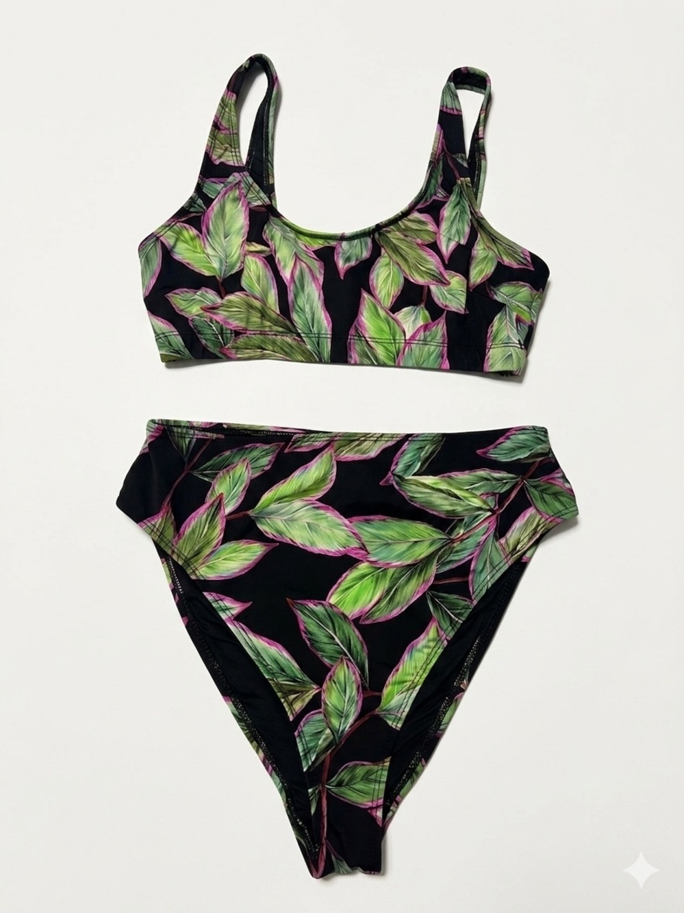 ASOS Swim Tropical Palm Leaf Bikini Set Sz 10 Top Sz 8 Bottom High Waist⁠ & Leg